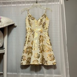 hold and crème homecoming dress